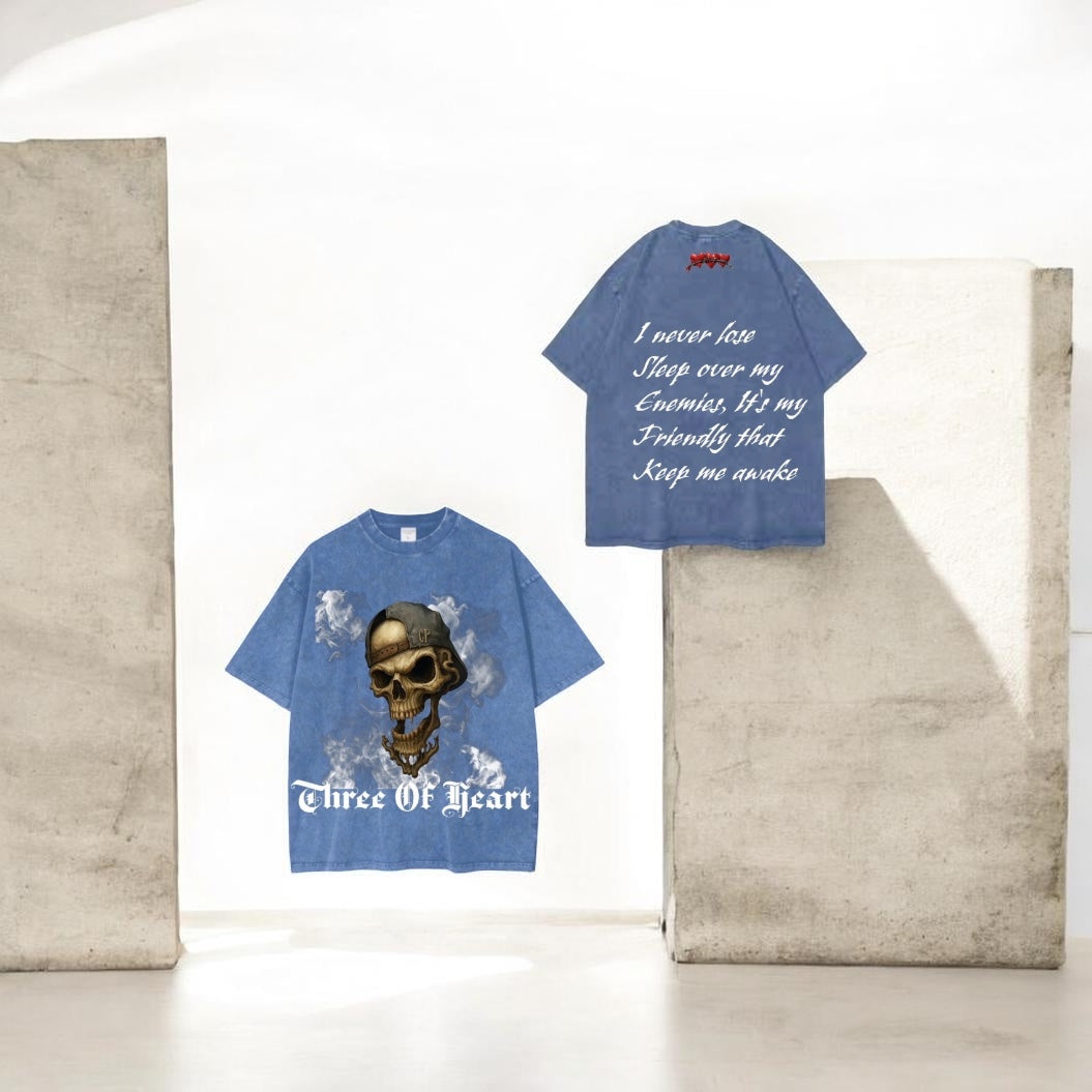 Three Of Heart Skull Head T-shirt