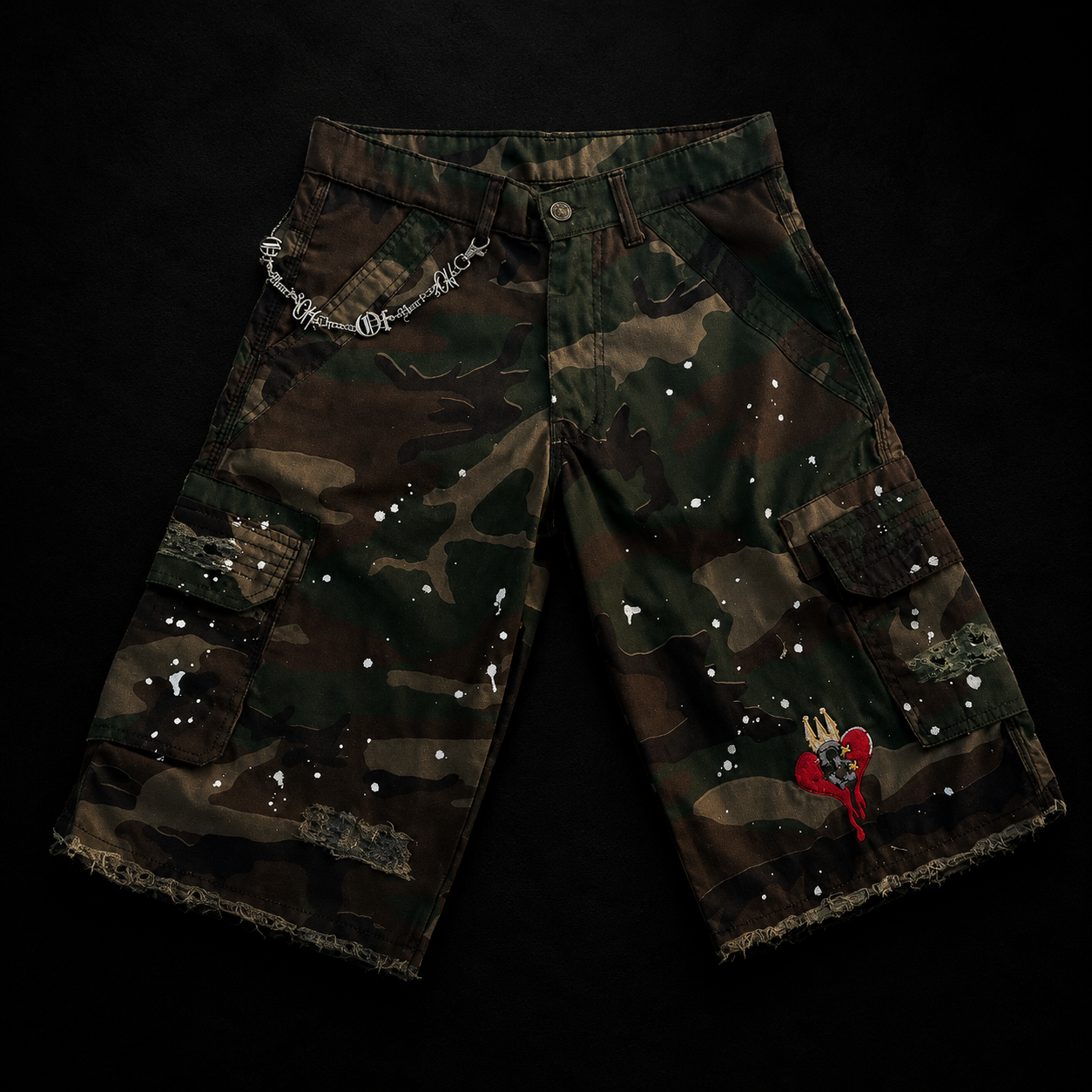 Three Of Heart Distressed Cargo Shorts