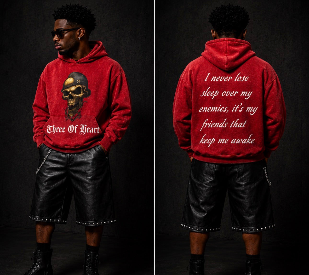 Three Of Heart Skull head hoodie
