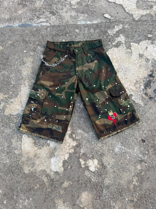 Three Of Heart Distressed Cargo Shorts